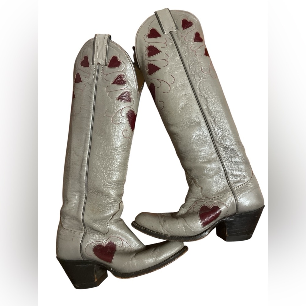 Justin Vintage Cowboy Boots size 5 Gray with Hearts boho cowgirl 1970s 1980s